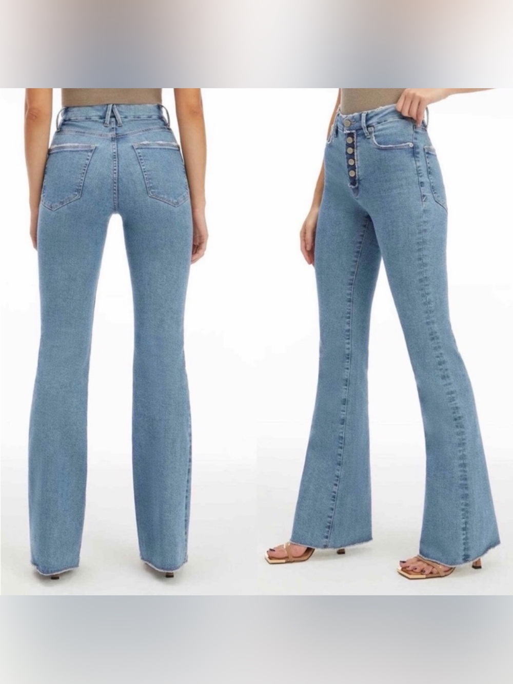 Good American Light Blue High-Rise Flare Jeans